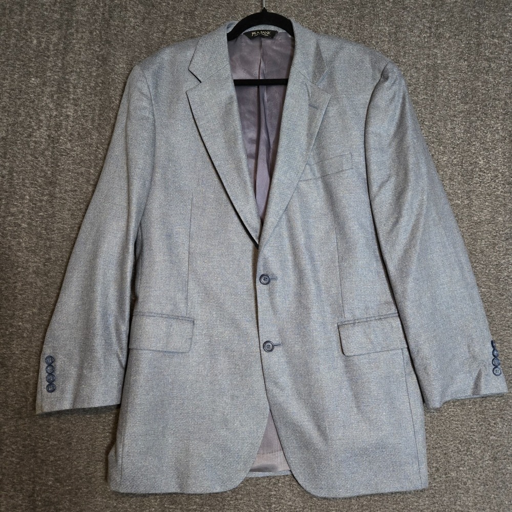 Jos‎ A Bank 100% Silk Sport Coat Blazer Blue Sz 41R Two Button